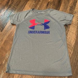 Girls Youth Large Under Armour Shirt~Dri Fit Material~Purple and Hot Pink Logo